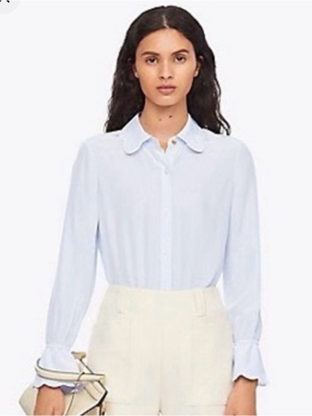 Tory Burch Light Blue Scalloped-Cuff Button-Down Shirt